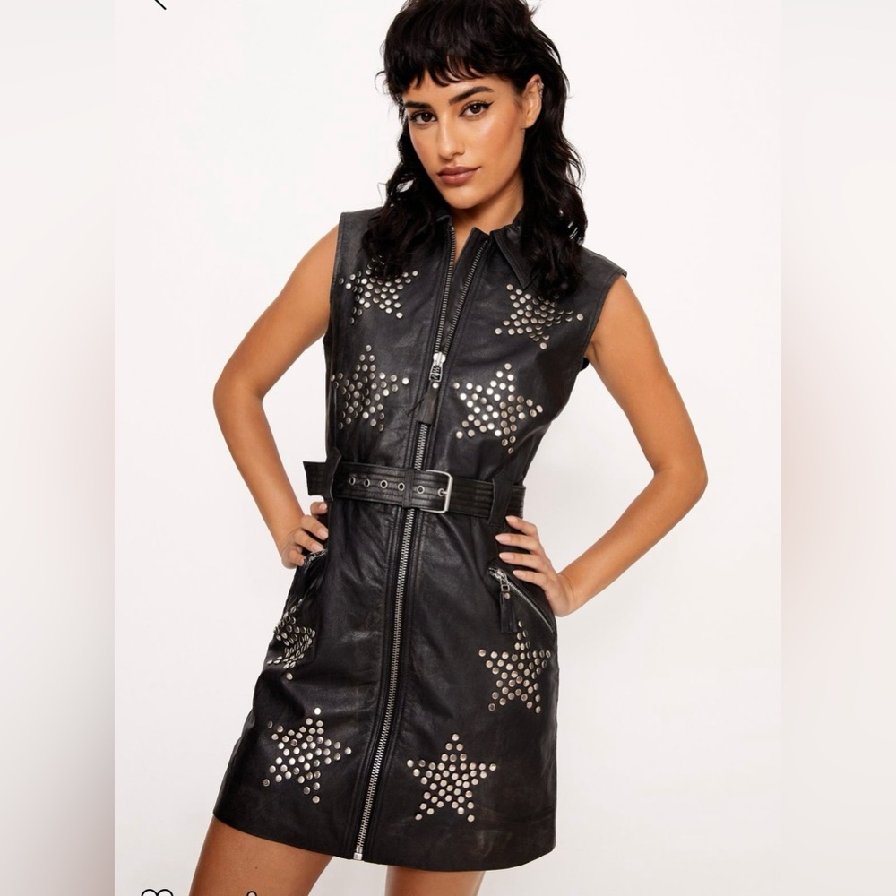 Rock Star leather Star Studded dress NWT sz 14